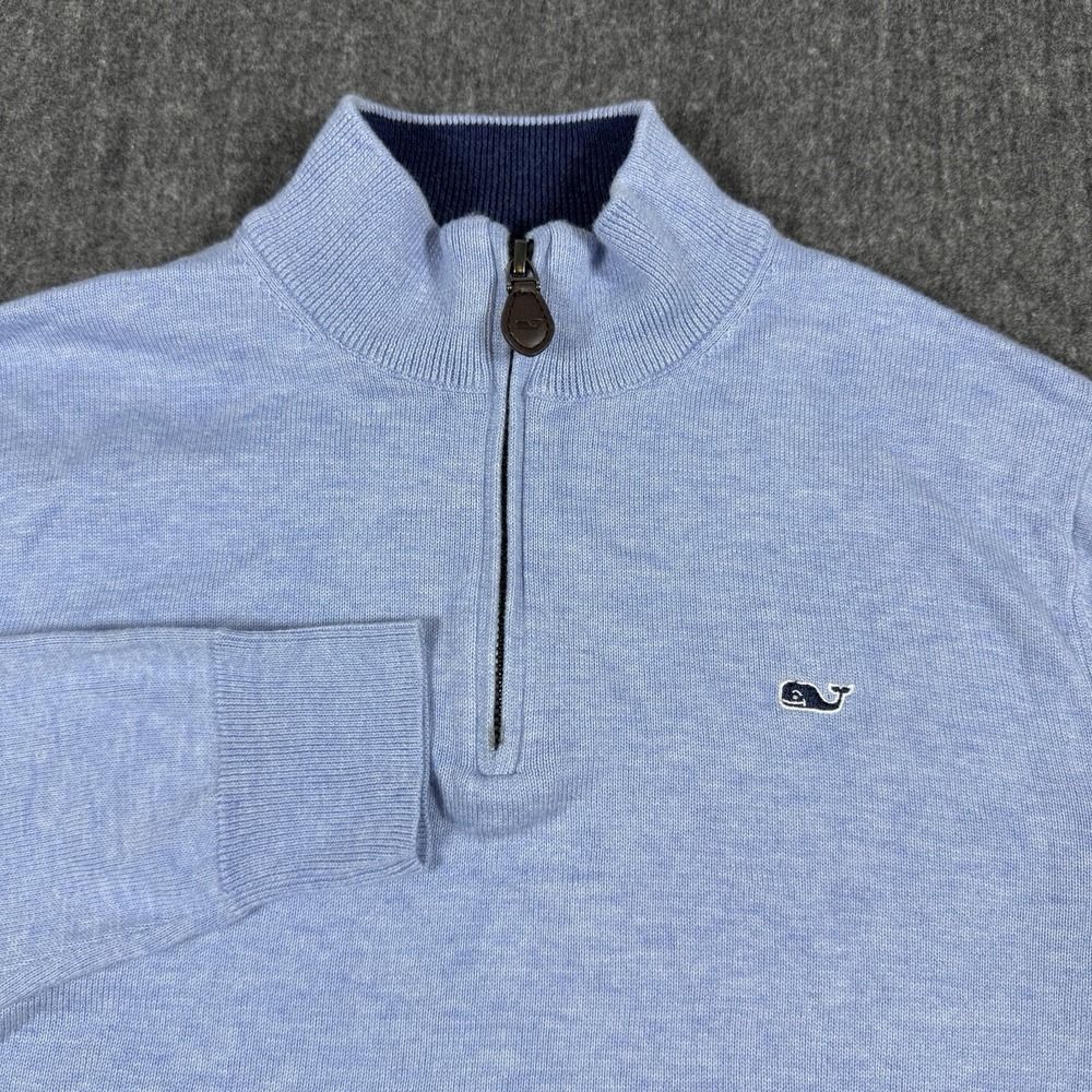 Vineyard Vines Boys XL 18 Quarter Zip Sweater Light Blue 100% Cotton Whale